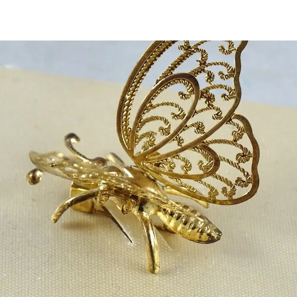 Vintage Gold Tone Trembler Butterfly Brooch | Movable Flutter Wings Spring Pin